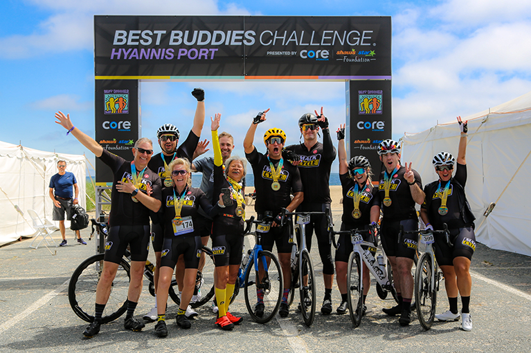 Team Mack Cycle, poses at the Best Buddies Challenge: Hyannis Port finish line.