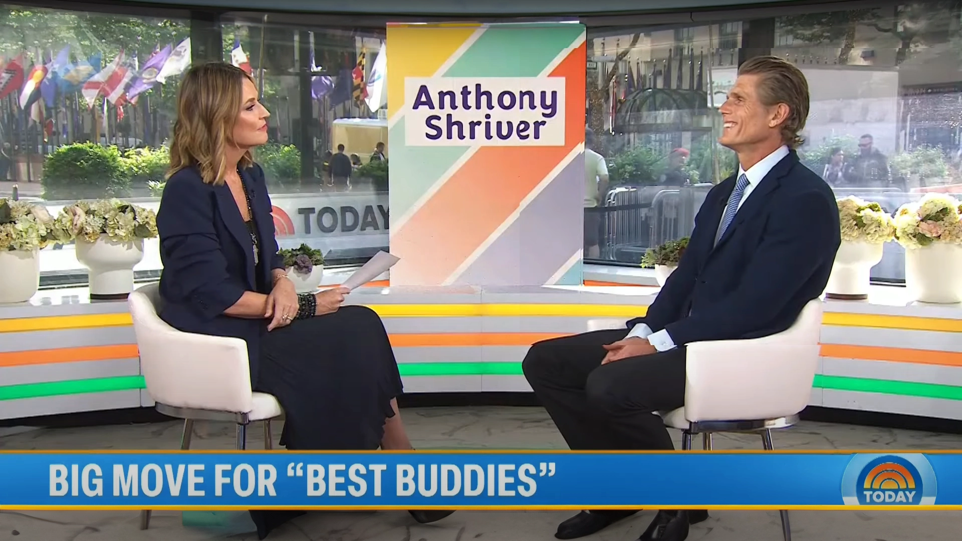 Best Buddies Global Ambassador and Journalist, Savannah Guthrie sits down in a TV interview with Founder, Chairman & CEO, Anthony Kennedy Shriver.